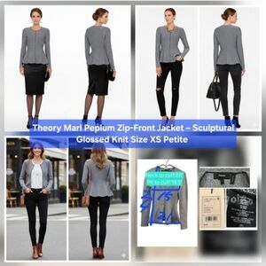 Theory Marl Peplum Zip-Front Jacket – Sculptural Glossed Knit Size XS Petite
